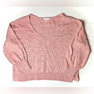 BP Sweater‎ Womens XL Pink White Long Sleeve Pullover V Neck Stretch Cotton